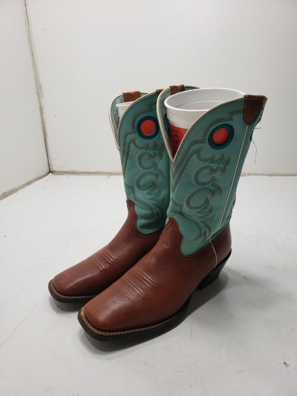Ariat Crossfire Boots Women 8.5B Brown Turquoise Square Toe Western 16847